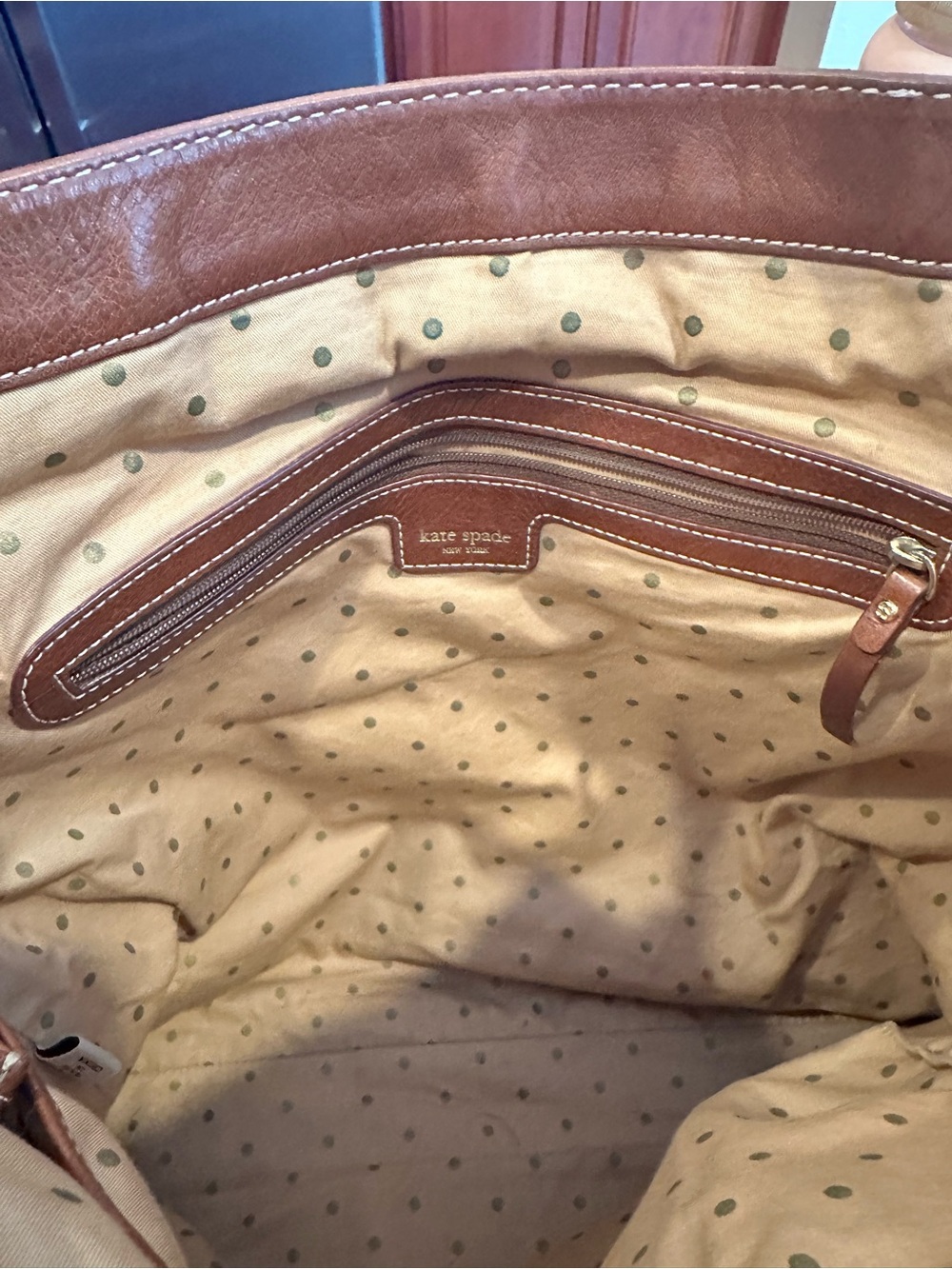 Kate Spade Paisley Canvas Tote with Brown Leather Trim - great condition - Picture 4 of 4